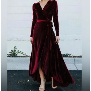 Baltic Born Ribbed Velvet Jada Wrap Dress in Mulberry Size M